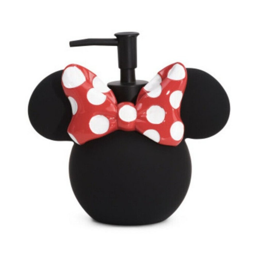 New Disney Minnieβ Polka Dot Bow Lotion Soap Pump Dispenser Black Resin 6x6